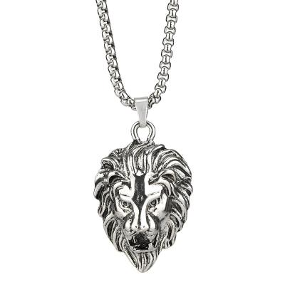 China European and American wholesale titanium fashion jewelry rock street hip-hop design pendant retro necklace steel men's lion head lion head necklace for sale