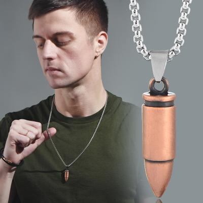 China Wholesale Titanium Steel Bullet Men's Necklace Hip Hop Bullet Case Chain Thick Charm Pendant European and American Retro Bullet Men's Necklace Jewelry for sale