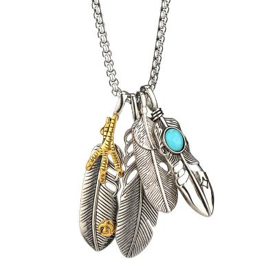 China European and American wholesale titanium steel feather fashion necklace men's street punk hip-hop pendant retro feather necklace man for sale