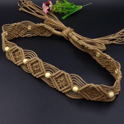 China Pastoral Bohemian Flower Ethnic Rope Woven Flower Women's Wax Style Belt Waist Chain for sale