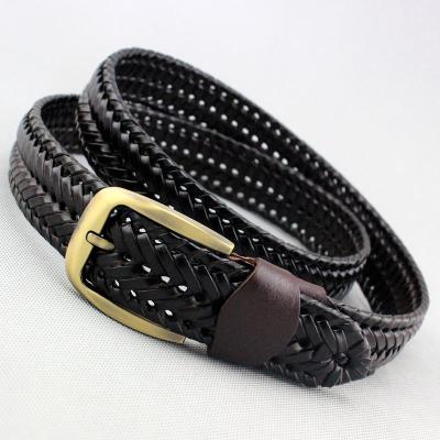 China Metallic Leather Waist 125cm Over 3.4cm Wide Men's Long And Women's Unisex Adjustable Luxury Custom Comfortable Cowhide Genuine Leather Braided Belts for sale