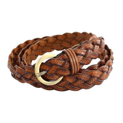 China Hot Selling Eco-friendly Metallic Leather Wholesale Braided Belt Pin Buckle Germany Bonded Leather Genuine Leather Women Belt For Ladies for sale