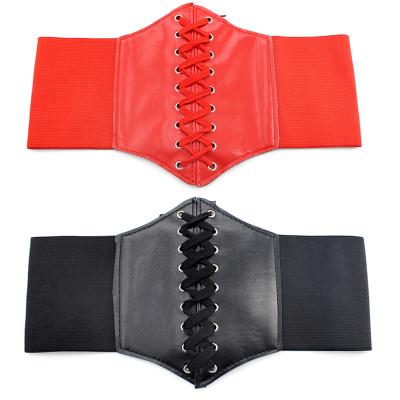 China Stretch Corset Elastic Waistbands Wide PU Leather Slimming Body For Women for sale