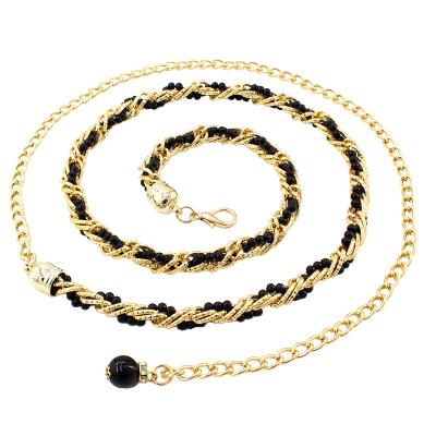 China Fasion Black WhiteTrend Fashion Ladies Chain Belt Decorative Gold Metal Bead Waist Chain Soft Chain For Women for sale