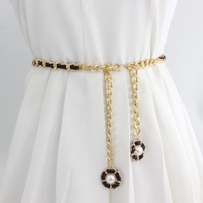 China 2021 fashionable new hot sale plus size women's suede metal chain dress decorate simple flower waistbands for sale