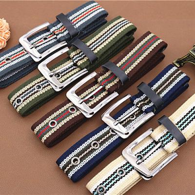 China ALLOY factory direct sales tactics belt student Military Training Canvas outdoor belt 4cm Pin Buckle Striped Cotton Belts new for sale