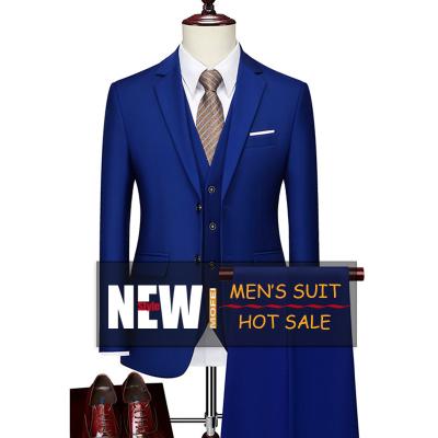 China Anti-wrinkle 3 piece luxury blazer pants vests slim man suit 2 buttons fashion men's solid color suits office suit for men for sale