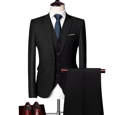 China Anti-Wrinkle Mens Casual Slim Fit Single Breasted Wedding Suit 3 Pieces Business Formal Suit Men Set Suit+Pants+Vest for sale