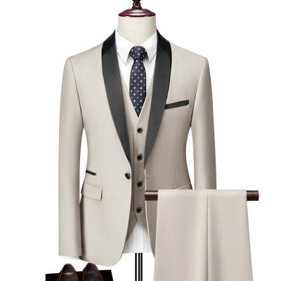 China Anti-wrinkle Men's Business Casual Dress Wedding Party Three Piece Pants Vest Set Coat Male Pants Invest Fashion Slim Fit Suits for sale