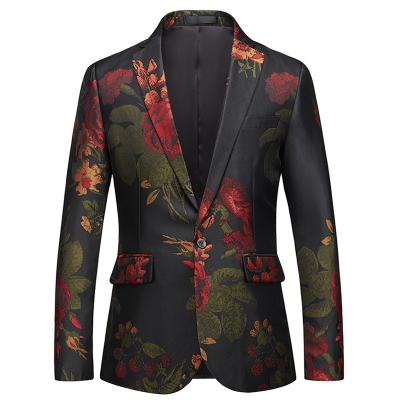 China Single Breasted Waterproof Business Casual Dress Plus Size Mens Suits And Blazer Slim Fit Floral Print Male Suit Jacket for sale