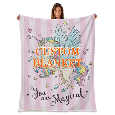 China Custom Unicorn Printed Fleece Flannel Blanket Viable Hot Sale Cartoon Print Kids Blanket for sale