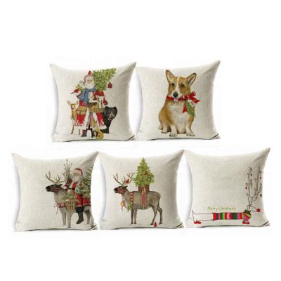 China Viable Wholesale Christmas Decor Cushion Covers Dogs Red Deer Jute Santa Claus Pillow Cushion Covers for sale