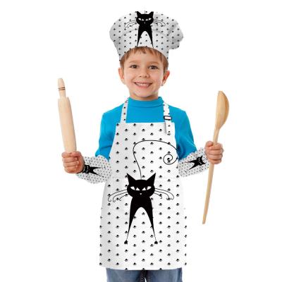 China Cat Kids Cartoon Accessories Family Kitchen Work Apron Canvas Chef Aprons Custom Printing Japan Style Durable Animal Cute Dress For Children for sale