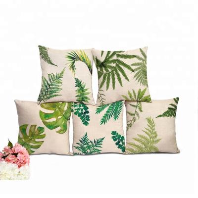 China Reliable and Cheap Green Linen Cushion Cover Organic Cotton Linen Print Design Leaf Viable Luxury Decor Tile Sustainable Luxury Home Covers for sale