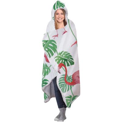 China Anti-pilling China Factory Sale Amazing Sherpa Tropical Flamingo Hooded Blanket For Adults for sale