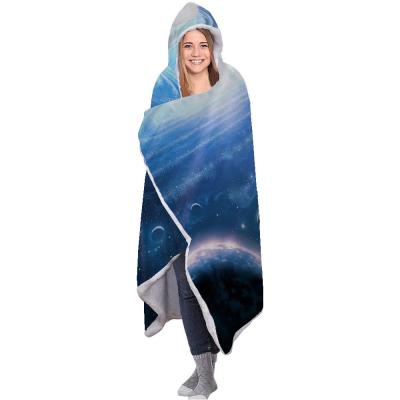 China Dark Color Creative Galaxy Design Queen Size Anti-pilling Hooded Blanket For Winter for sale