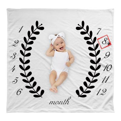 China Anti-pilling Baby Growth Chart Blanket Photography Background Custom Digital Printing Newborn Baby Blanket for sale