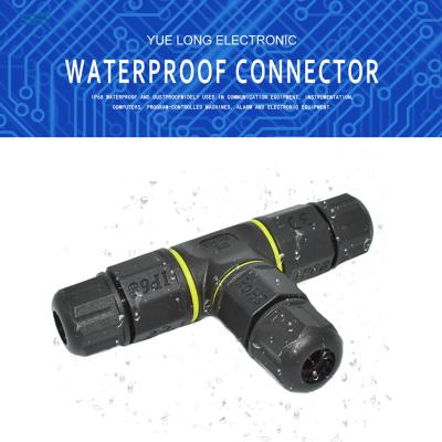 China IP67/IP68 Quick Connector T Connector 3 Way 5 Pin Cable Wire Gland Socket Waterproof Connector Plug In Waterproof Power Connector for sale