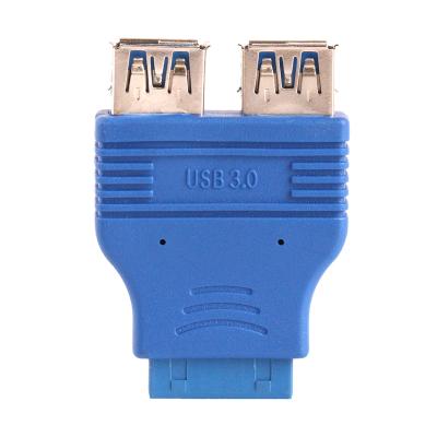 China Female to Female 20 Pin Motherboard Header Female to Dual Type Adapter Connector Blue 20 USB 3.0 A-Female Pin to Dual USB 3.0 for sale