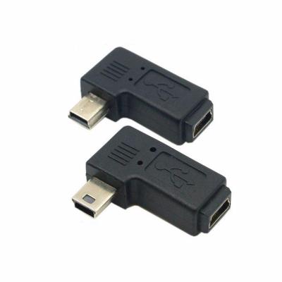 China PC Latop Mobile Phone Mini USB 5 Pin Male To Female Extension Adapter 90 Degree Left And Rectangle Mini USB Connector Adapter for sale