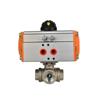 China General Q6145F-16P Three Way T-port NPT Threaded Stainless Steel Pneumatic Ball Valve for sale