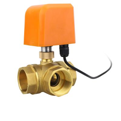 China General Brass Handing Outdoor Waterproof Two Wire Electric Power Off Solar Three Way Ball Valve for sale