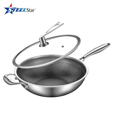 China Sustainable TRIPLE Stainless Steel Frying Pan Non-Stick Honey Comb Frying Pan With Herb Lid for sale