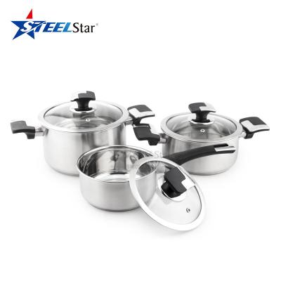 China Multi-function cooking pots 6pcs induction base cookware set viable custom popular design multifunctional cookware set for sale