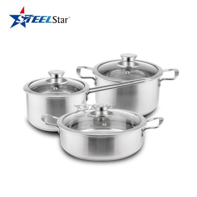 China Sustainable Stainless Steel Home Kitchen Pot Set Cookware Set Non-Coating Induction Pan Set for sale