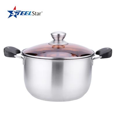 China Sustainable Stainless Steel Soup Pot With Lid Metal Casserole Cookware Pot Glass Sauce Pan for sale