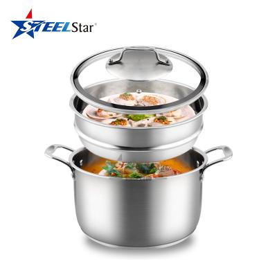 China 28cm Stainless Steel SS304 Steamer Casserole Steamer Pot Sustainable Kitchenware Stock Pot Steaming Pot for sale