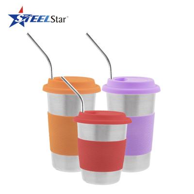 China Viable Silicone Lid Stainless Steel Pint Mug Single Wall Stackable Coffee Mug for sale