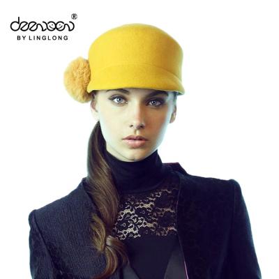 China Image women fashion elegant riding hat female by wool felt with ball top and feather decoration for sale