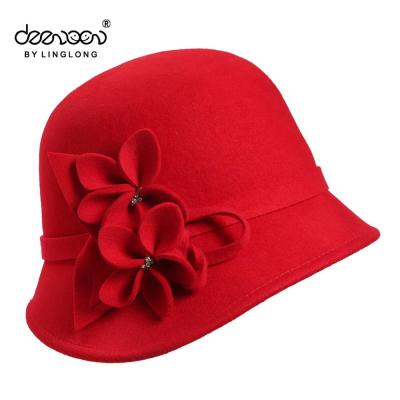 China Wholesale Elegant Floral Picture Cloche Hats For Women Wool Felt Bucket Hat for sale