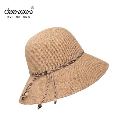 China Sun-protect Raffia Straw Hat Wholesale Women Crochet Straw Summer Beach Hat for sale