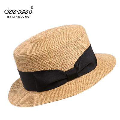 China Sun-protect Straw Boater Hat China Wholesale Custom Paper Boater Straw Hat for sale