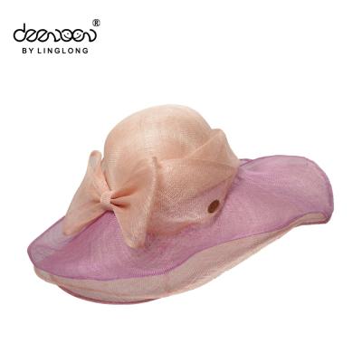 China Wholesale Plush Lady Wide Brim Philippines Sinamay Hat Women Church Hat for sale