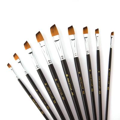 China Eco-friendly 9 Pcs Flat Long Handle Artist Paint Brush Set for sale