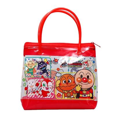 China Customized Customized Frozen PVC Vinyl Animation Tote Bag Transparent Handbag Cartoon Waterproof Packaging Organizer With Clear Handle for sale