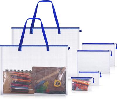 China Waterproof Storage Mesh Tote Bag Pouch of PVC EVA File Documen Art Portfolio Poster etc. with handle zipper for stationery and more pens for sale