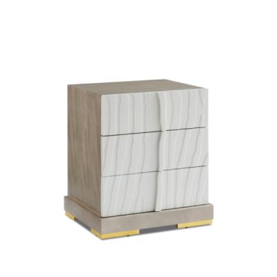 China Three drawers. Hot Selling Light Gray Veneer New Product Luxury Maple Wood Table Side Nightstand Side Bedroom for sale