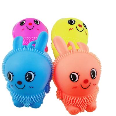 China Funny Anxiety Relife Toy Colorful Lovely Rabbit Anti Stress Relief Led Light Animal Puffer Ball Toy for sale