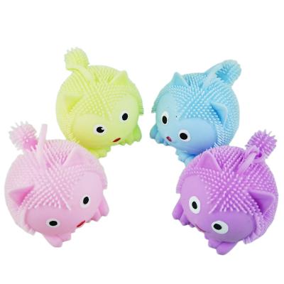 China Funny Anxiety Relife Toy Novelty Cute Non-toxic Anti-pressure Tpr Flashing Colorful Puffer Ball Toys for sale