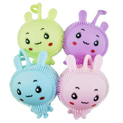 China Funny Anxiety Relife Toy Best Selling Creative Cartoon Soft Cute Rabbit Led Flashing Squeeze Puffer Ball for sale