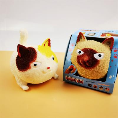 China Funny Anxiety Relife Toy Relieve Stress Soft Tpr Angry Cat Vent Decompression Toy With Stretch for sale