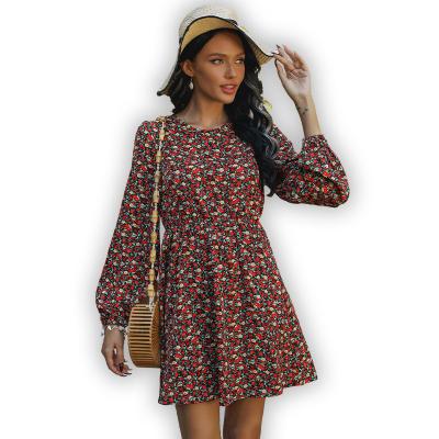 China HANNI Guangzhou Clothing Manufacturer Sample Autumn Ladies Dresses O Neck Sleeves Lady Office Printed Short Anti-wrinkle Long Skirt for sale