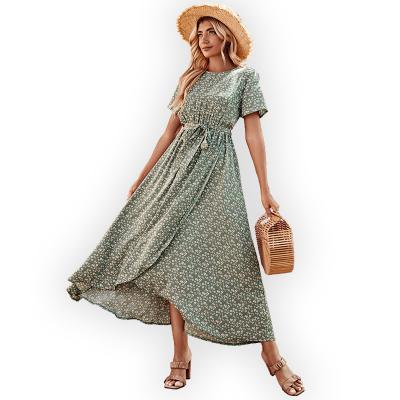 China HANNI New Design Fancy Maxi Dress Lady O Neck Floral Print Summer Female Dress Anti-wrinkle Long Casual Dress Free Sample for sale