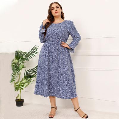 China Plus Size Clothing Distributors Cheapest Casual Outfits Plus Size Women Clothing Blue Floral Long Sleeve Print Large Size Skirts for sale