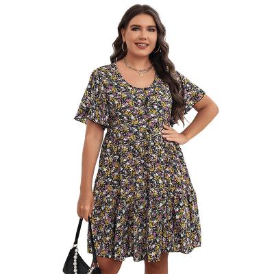 China African summer hot business anti-static loose dress plus size women's clothing wholesale cheap short dress plus size floral dresses for sale