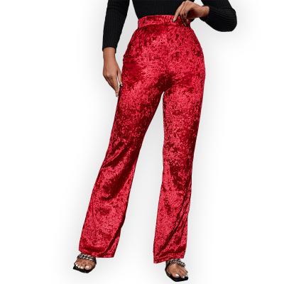 China new women's high waist casual pants European American Anti-wrinkle gold velvet straight women's casual pants flared wide leg pants for sale